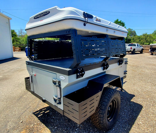 grey rustic mountain overland trailer with tongue box armor package for sale in san antonio texas at hawkes outdoors 2102512882