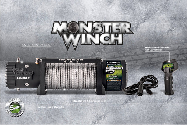 Ironman 4X4 MONSTER WINCH 12000LBS 12v Electric (Synthetic Rope)