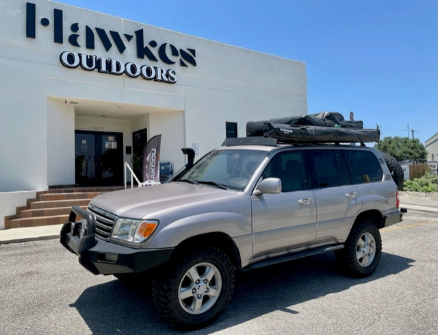 brush guard preowned toyota land cruiser overland vehicle with tent for sale in san antonio texas at hawkes outdoors