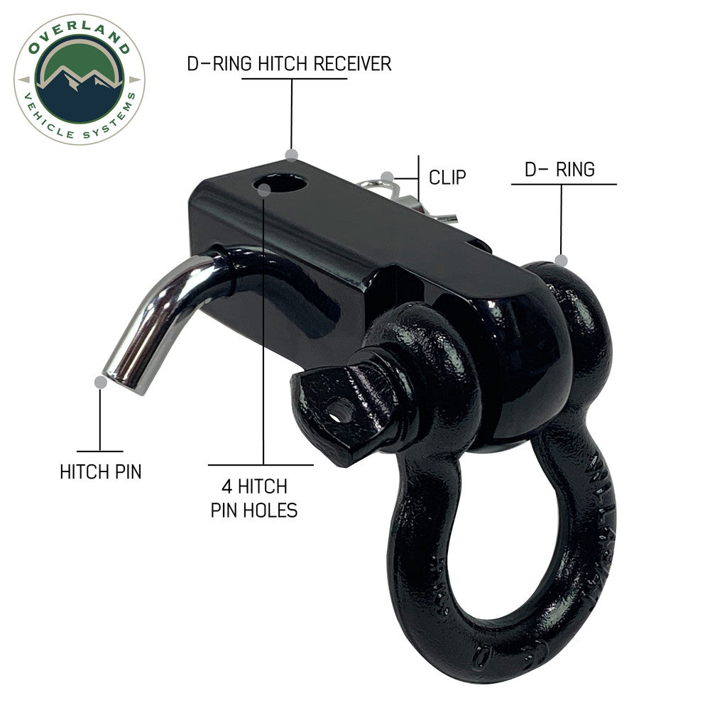 OVS Receiver Mount Recovery Shackle 3/4" 4.75 Ton w/ Dual Hole Black & Pin & Clip
