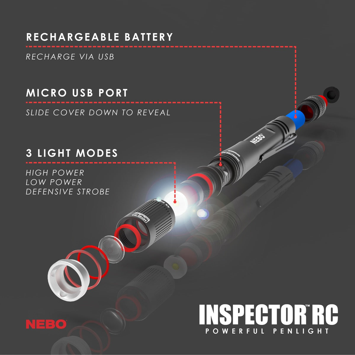 nebo inspector rc rechargeable high lumen pen light for sale near houston texas at hawkes outdoors 2102512882